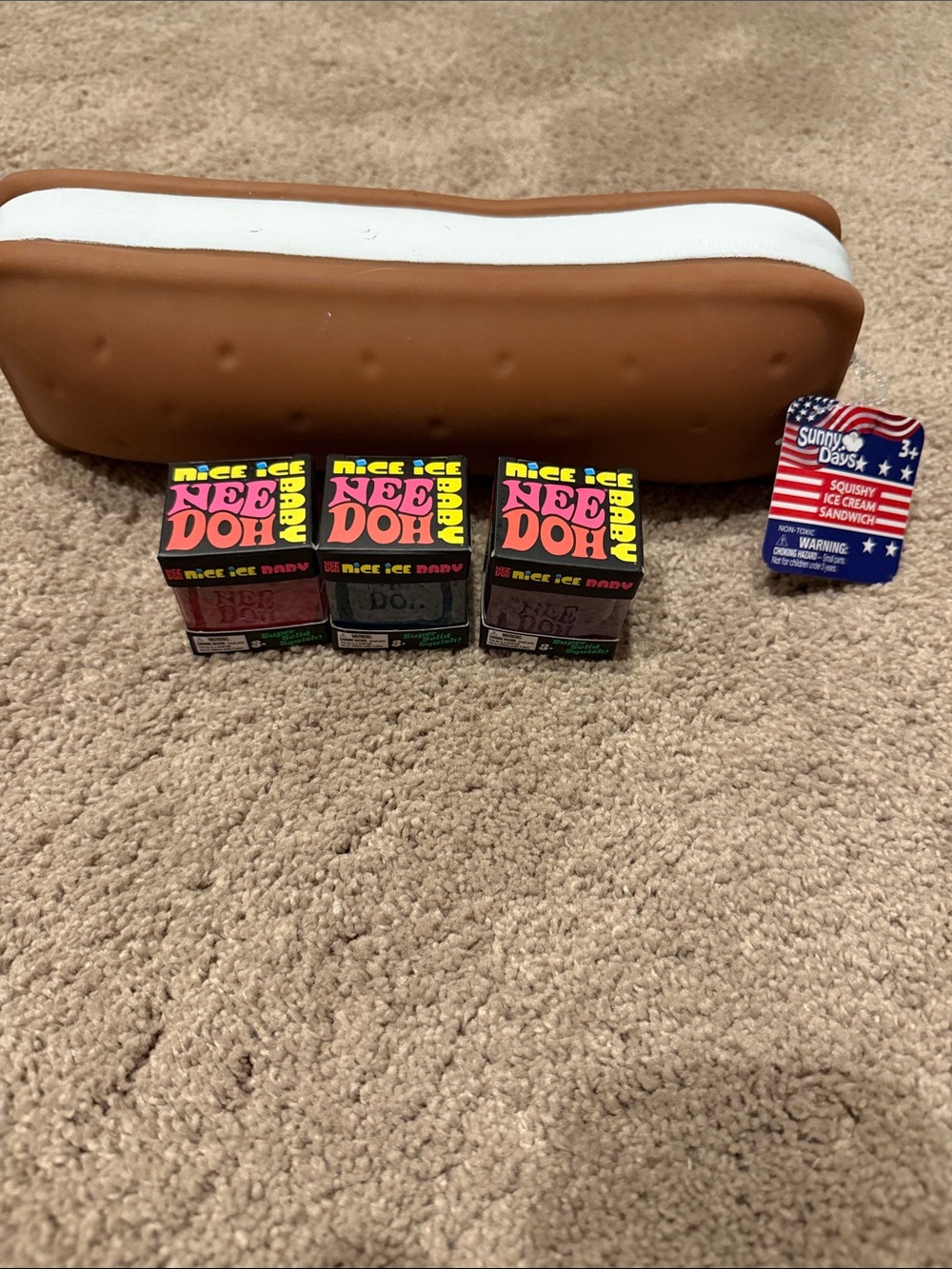 Squishy Ice Cream Sandwich Toy - Brown & White. Three Nee Doh nice ice baby’s